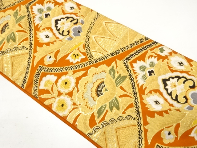 アンティーク　抽象花模様織り出し袋帯（着用可）